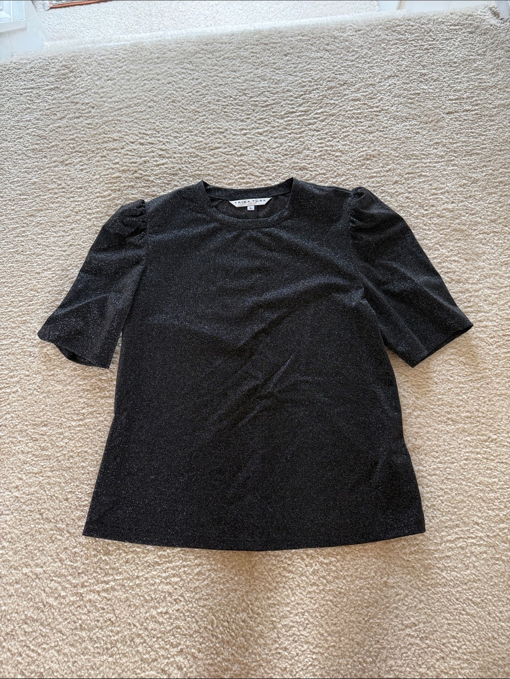 Trina Turk Black Short Sleeve Puff Shoulder Tee